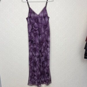 Valerie Stevens Purple Floral Slip Dress Sheer Chiffon Overlay Maxi Vintage Y2K